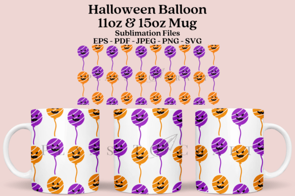 Balloon Halloween Mug Wrap SVG for Crafts and Graphics