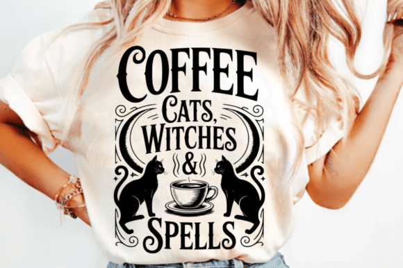 Coffee Cats, Witches Spells SVG for Graphics and Crafts