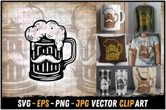 Mustache Dad Beer Mug Graphic SVG for Crafts